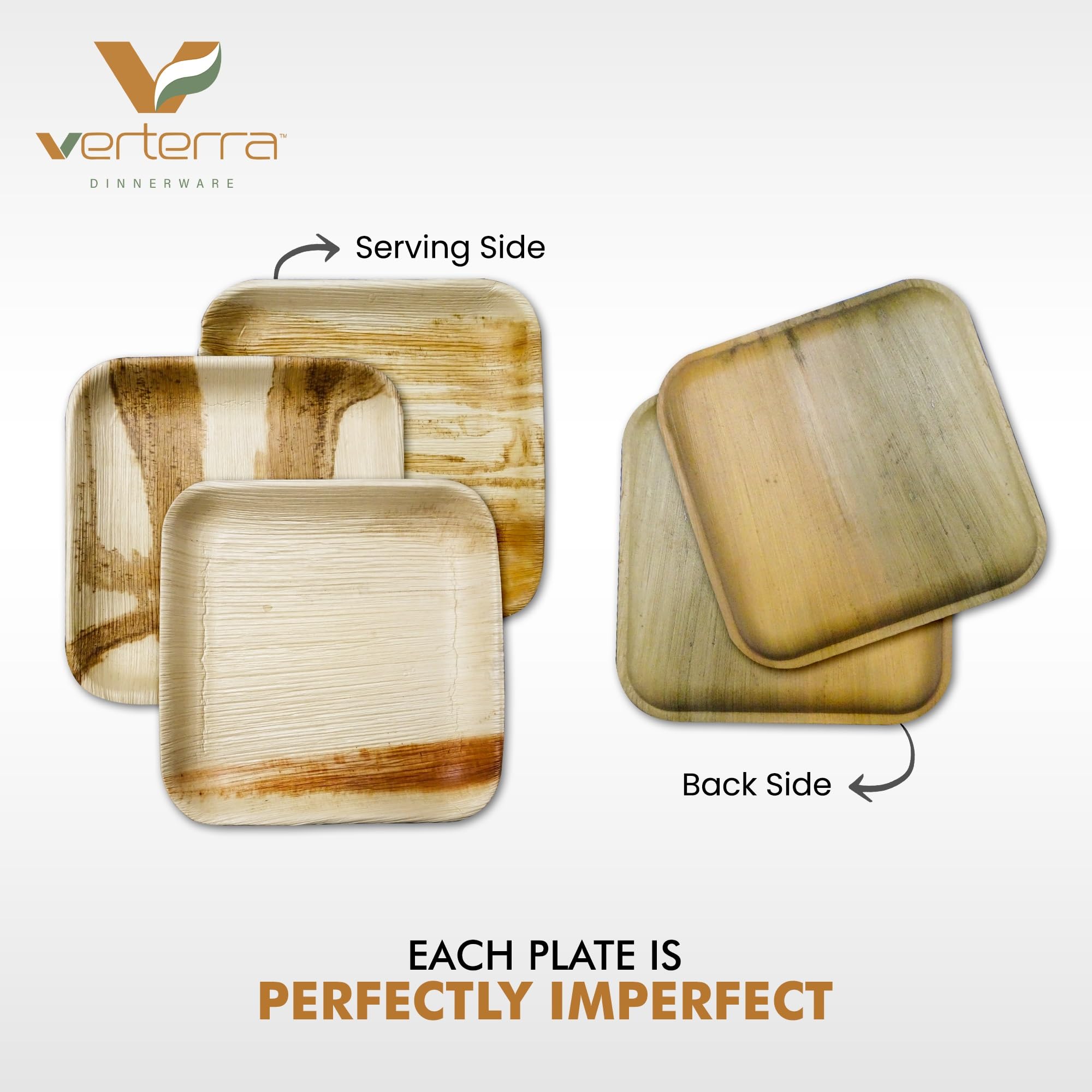 VerTerra Palm leaf plates - 10 inch square, 300 pack – Like Bamboo plates, Disposable and Eco-friendly dinnerware in bulk for Events, Parties, Weddings