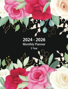 2024-2026 3 year monthly planner: large 36 months calendar from january 2024 to december 2026 with federal holidays. floral cover.