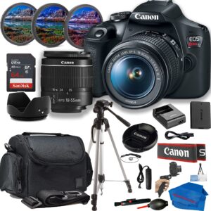 canon rebel t7 bundle: includes 18-55mm is ii lens, tripod, 64gb memory card, carry case, and 3-piece filter kit for stunning photos and videos (renewed)