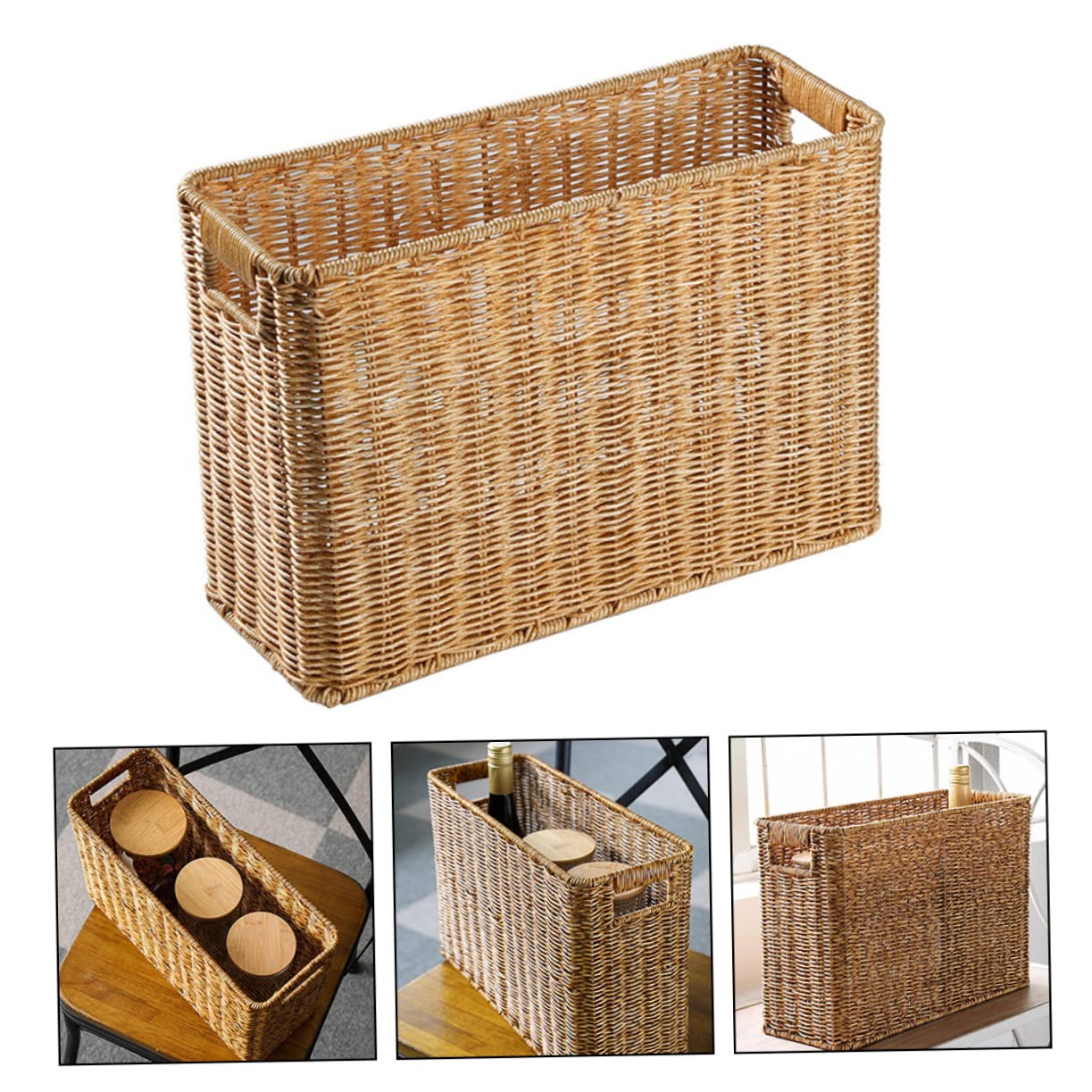 Magazine Newspaper Basket Brackets for Shelves Weaving Books Woven Basket Narrow Magazine Basket Book Basket Rattan Woven Decorative Basket Vegetables Holder Handled Basket