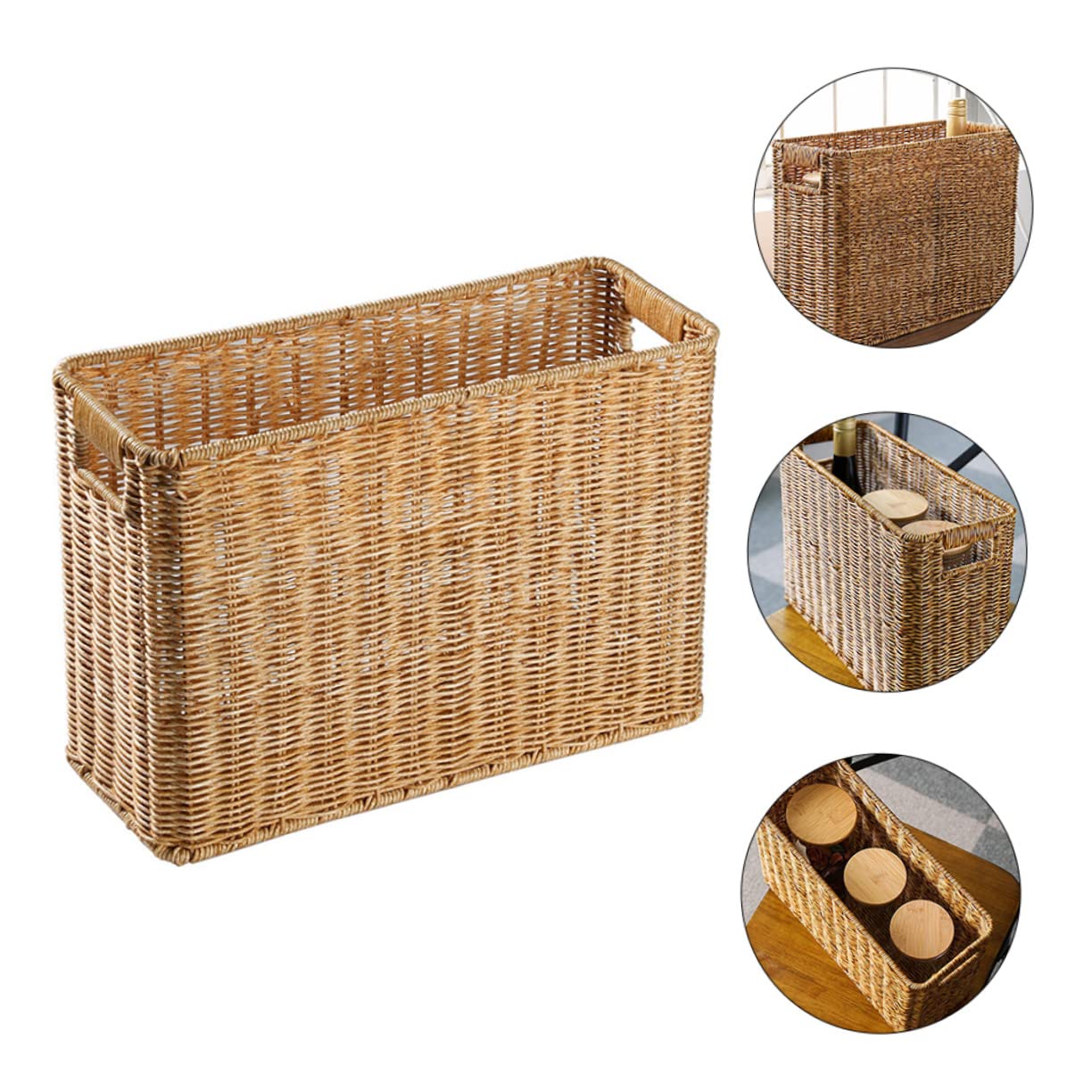 Magazine Newspaper Basket Brackets for Shelves Weaving Books Woven Basket Narrow Magazine Basket Book Basket Rattan Woven Decorative Basket Vegetables Holder Handled Basket