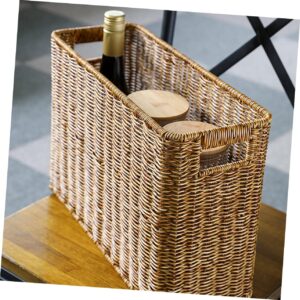 Magazine Newspaper Basket Brackets for Shelves Weaving Books Woven Basket Narrow Magazine Basket Book Basket Rattan Woven Decorative Basket Vegetables Holder Handled Basket