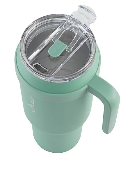 REDUCE 50 oz Mug Tumbler with Handle & Straw - Stainless Steel with Sip-It-Your-Way Lid - Keeps Water Cold up to 50 Hours - SweatProof, Dishwasher Safe, BPA Free - 2 Pack, Green / Beige
