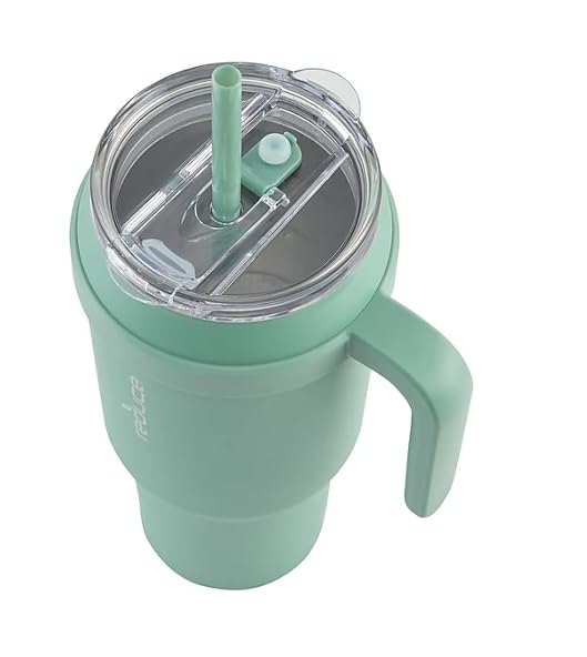 REDUCE 50 oz Mug Tumbler with Handle & Straw - Stainless Steel with Sip-It-Your-Way Lid - Keeps Water Cold up to 50 Hours - SweatProof, Dishwasher Safe, BPA Free - 2 Pack, Green / Beige