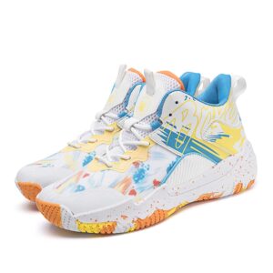 wurton women men basketball shoes fashion running sneakers graffiti style sport shoes low-top lace-up breathable combat shoes white orange