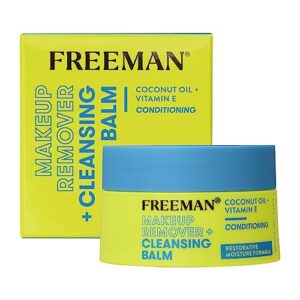 freeman restorative makeup remover + cleansing balm, moisturizing & conditioning, coconut oil & vitamin e, lightweight formula gently removes makeup & cleanses skin, 1.4 fl.oz. jar, 1 count