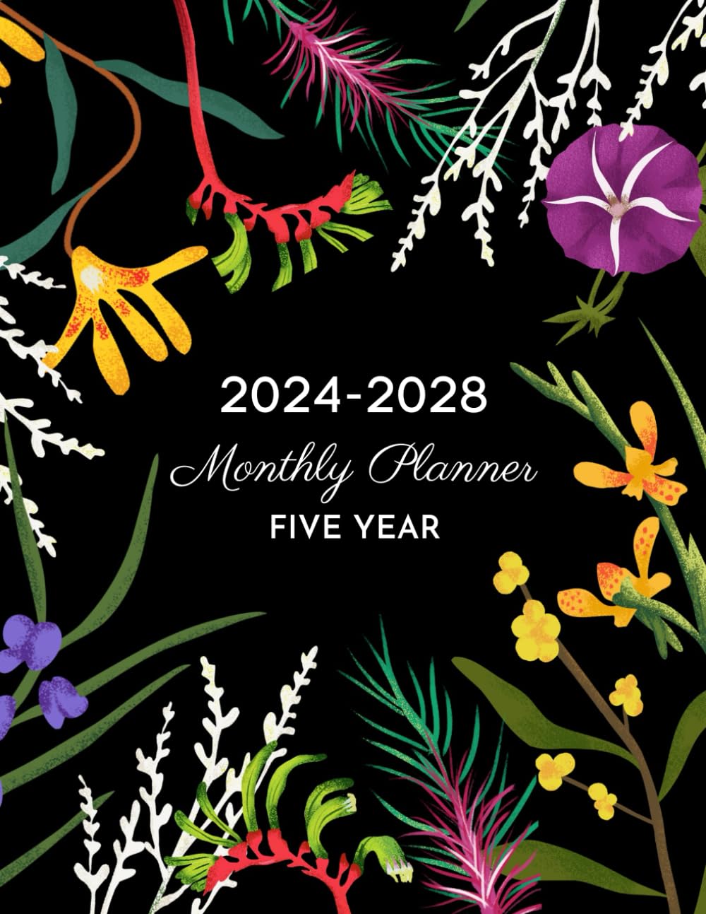 2024-2028 Five years Monthly Planner: Large 5 Year Calendar Schedule Organizer | 60 Months Jan 2024 - Dec 2028 with Federal Holidays & family Birthdays, contact list & Password! - Floral cover