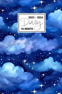 2023 - 2024: 18 month diary a5 week to view on 2 pages weekly journal agenda wo2p planner jul 23 to dec 24 horizontal with moon phases, uk & us ... celestial stars and clouds dark blue