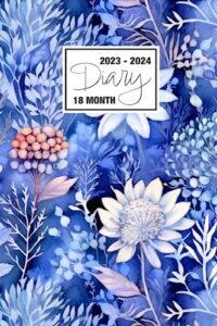 2023 - 2024: 18 month diary a5 week to view on 2 pages weekly journal agenda wo2p planner jul 23 to dec 24 horizontal with moon phases, uk & us ... botanical garden-inspired dark navy