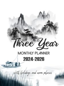 2024-2026 three year monthly planner: 3 year calendar from jan 2024 to dec 2026 agenda schedule organizer with holidays and moon phases chinese brush painting