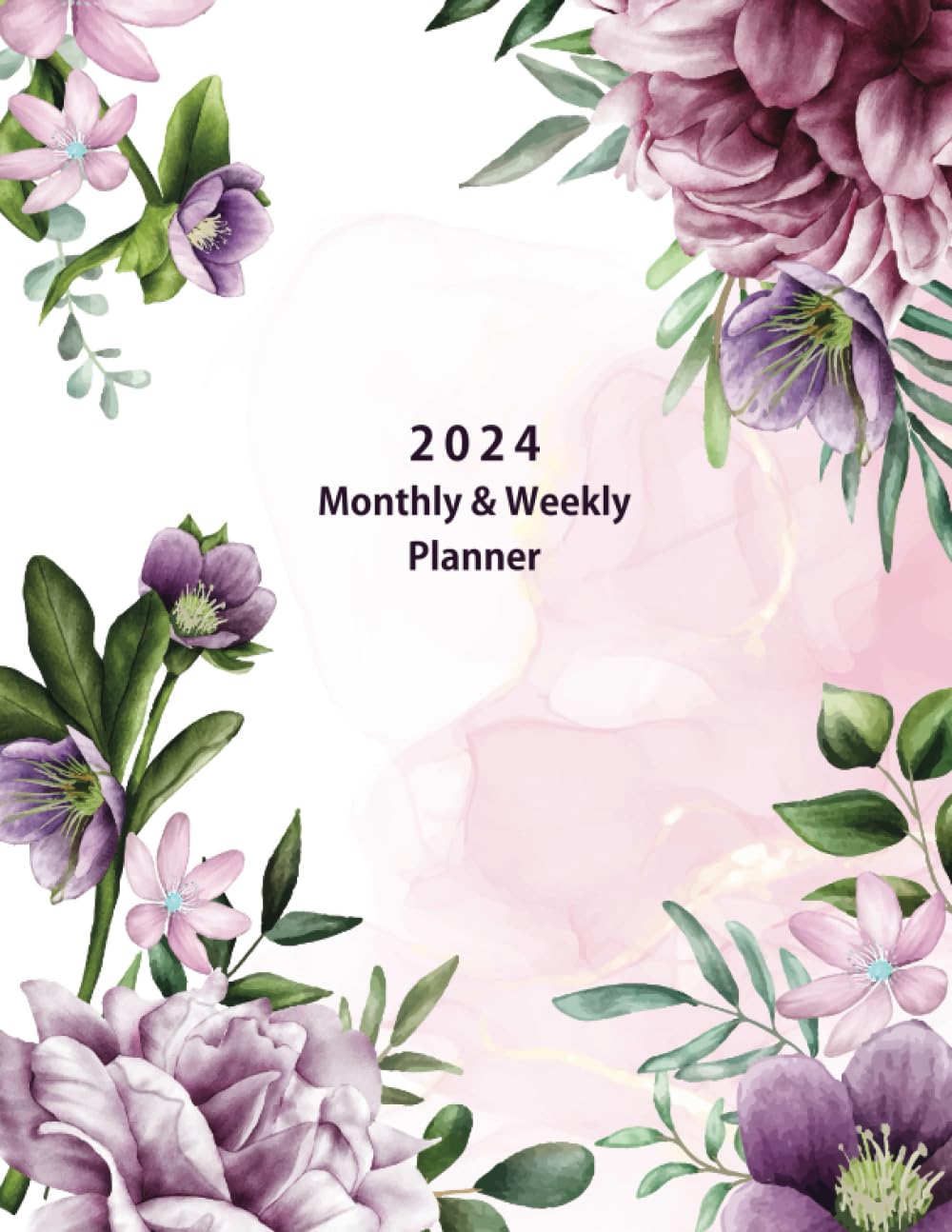 2024 Monthly & Weekly Planner: Large 12 Months Calendar with Federal Holidays from January to December 2024. Floral Cover.