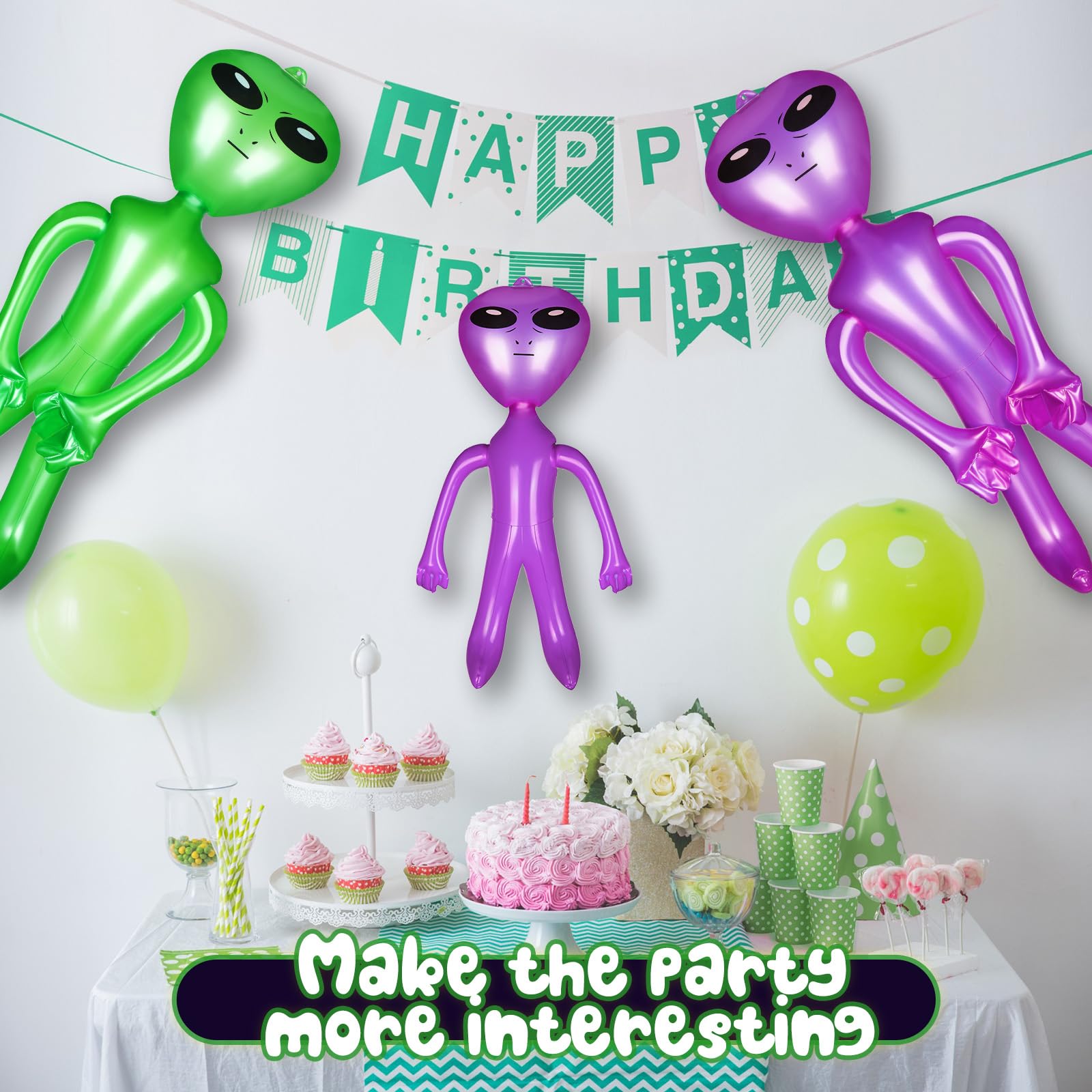 Honoson 6 Pcs Giant Inflate Alien, 67 inch 35 Inch 18 Inch Jumbo Alien Blow up Alien Green Purple Balloons Inflatable Alien Doll Toy for Halloween Birthday Alien Theme Party Decor Supplies