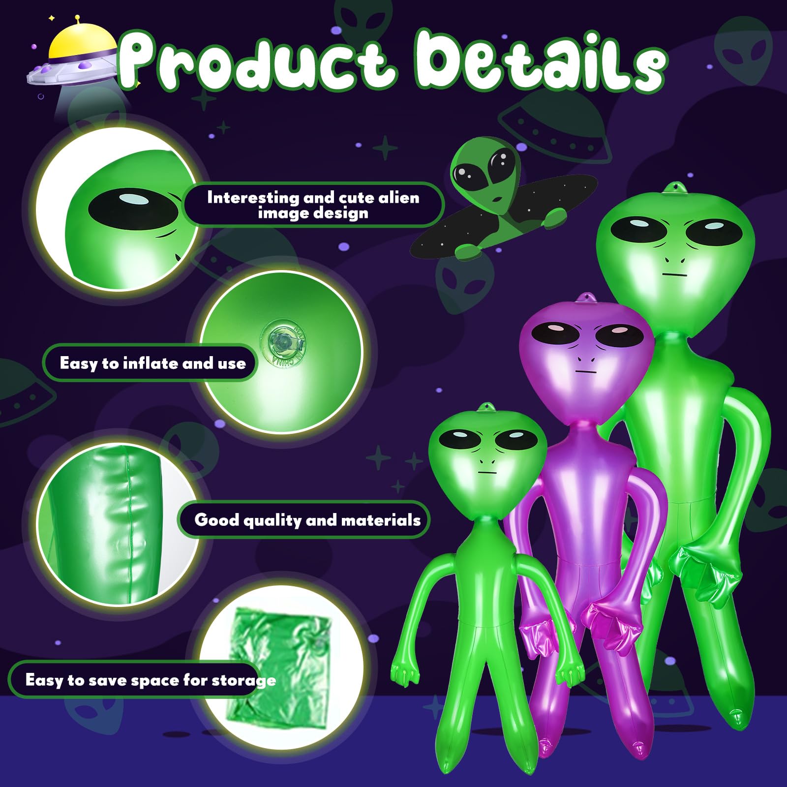 Honoson 6 Pcs Giant Inflate Alien, 67 inch 35 Inch 18 Inch Jumbo Alien Blow up Alien Green Purple Balloons Inflatable Alien Doll Toy for Halloween Birthday Alien Theme Party Decor Supplies