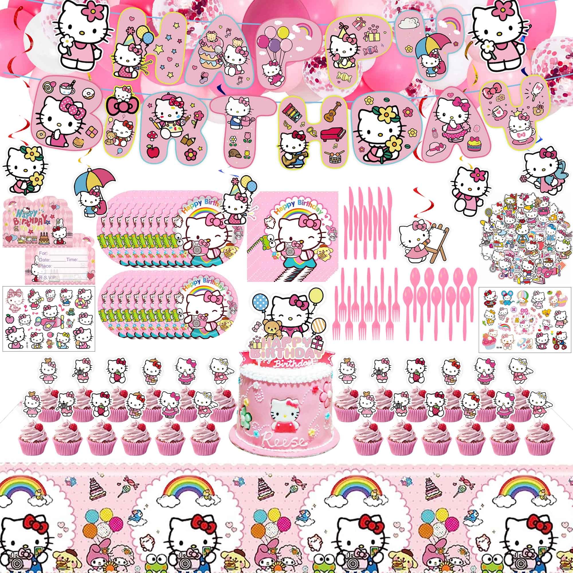 Kawaii Birthday Party Supplies, Kawaii Birthday Party Decorations Set Include Banner, Tattoos Invitation Cards, Hanging Swirls, Stickers, Tableware, Cake Toppers, Balloons, Kawaii Cute Party Favors