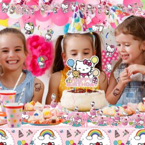 Kawaii Birthday Party Supplies, Kawaii Birthday Party Decorations Set Include Banner, Tattoos Invitation Cards, Hanging Swirls, Stickers, Tableware, Cake Toppers, Balloons, Kawaii Cute Party Favors