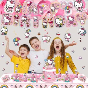 Kawaii Birthday Party Supplies, Kawaii Birthday Party Decorations Set Include Banner, Tattoos Invitation Cards, Hanging Swirls, Stickers, Tableware, Cake Toppers, Balloons, Kawaii Cute Party Favors