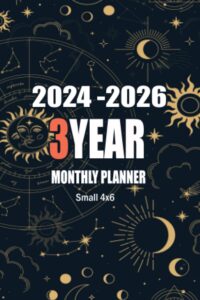 3 year monthly planner 2024-2026 small 4x6: pocket size three year calendar from jan 2024 to dec 2026 agenda schedule organizer with holidays and moon phases ancient astrology design