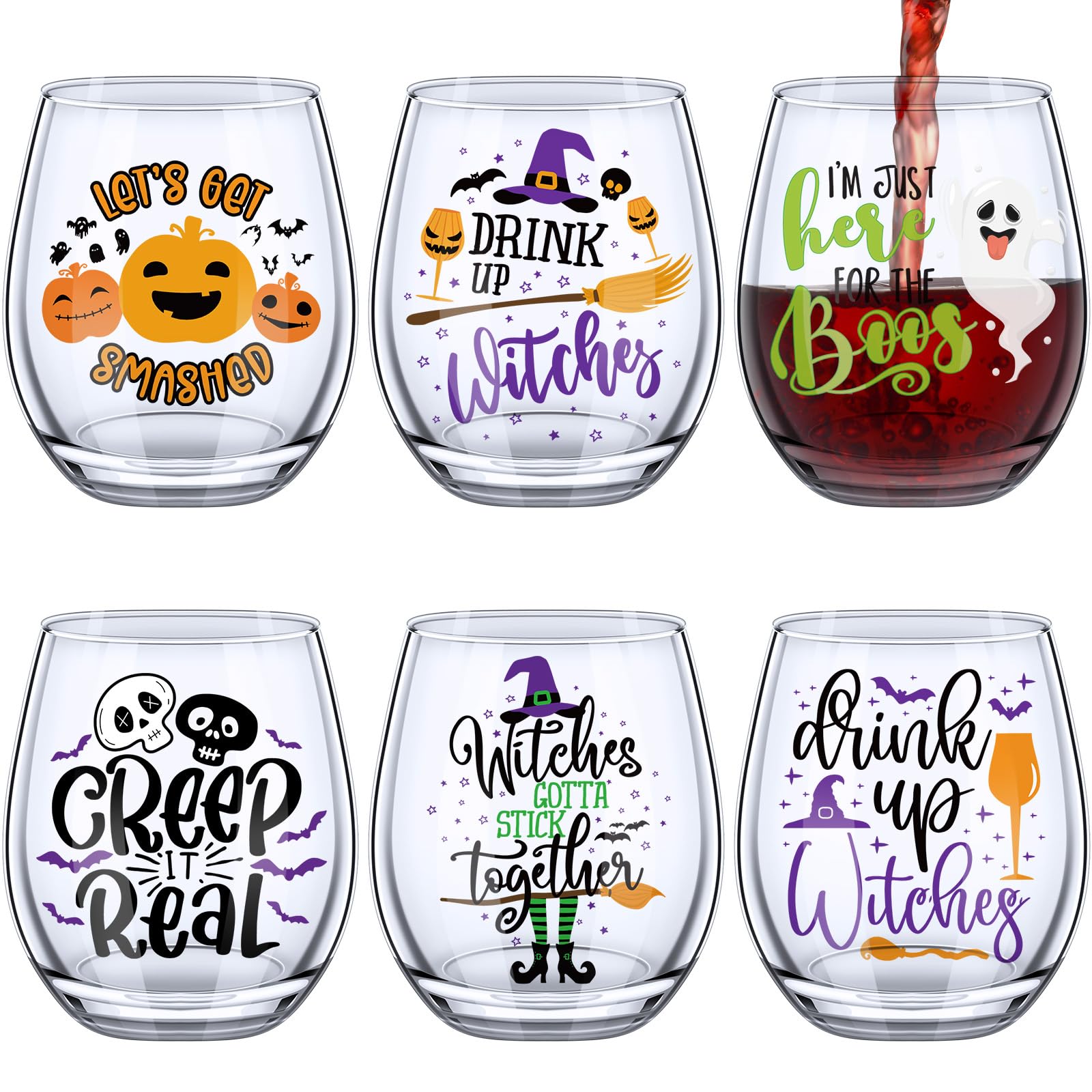 Skylety 6 Pcs Graduation Wine Glasses Gifts Stemless Wine Glass Class of 2024 Graduation Party Drink Wine Fun Glasses Party Favors for Graduation Party Supplies Table Decorations(Festival Style)