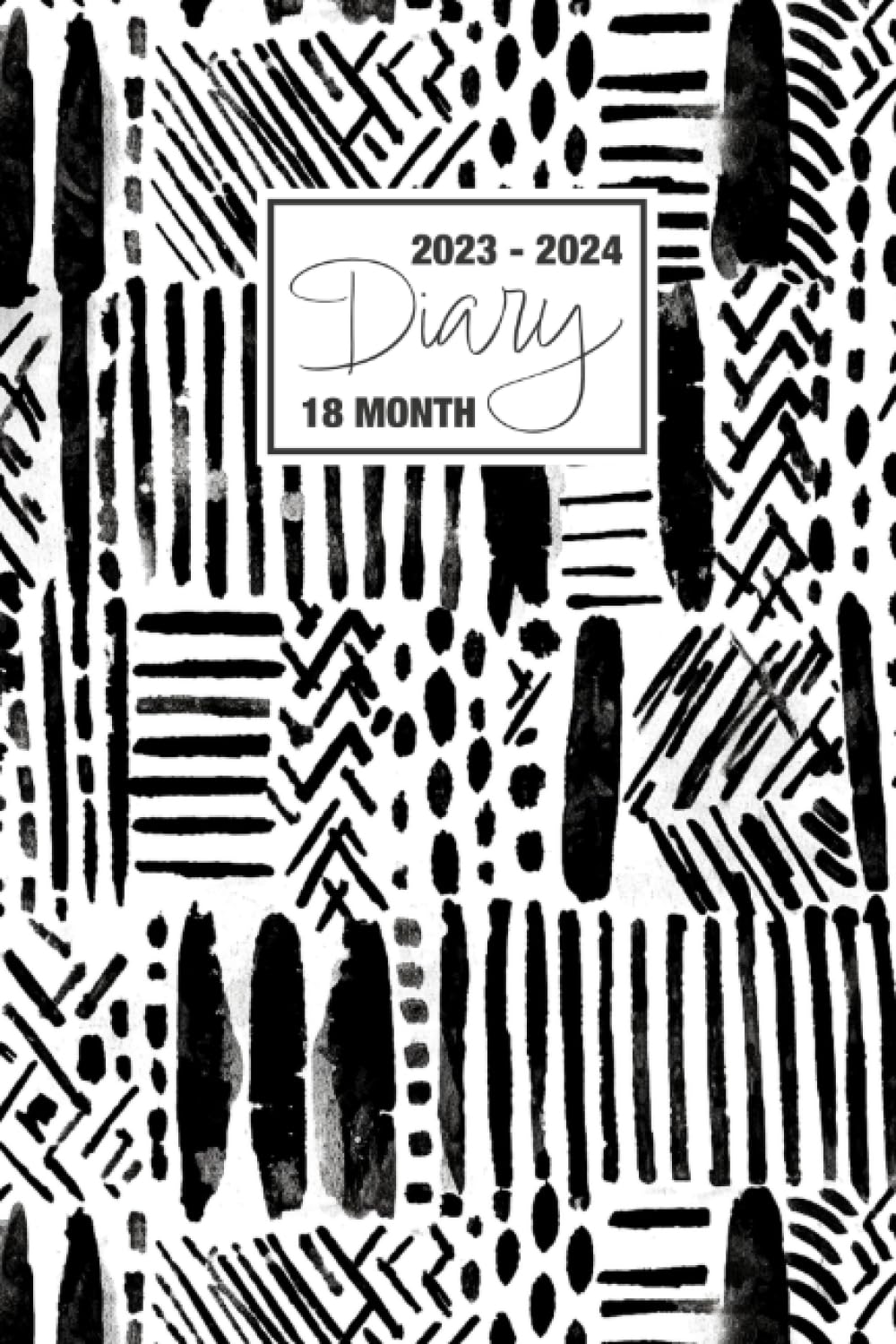 2023 - 2024: 18 Month Diary A5 Week to View on 2 Pages Weekly Journal Agenda WO2P Planner Jul 23 to Dec 24 Horizontal With Moon Phases, UK & US ... Black White Ethnic Monochrome Pattern