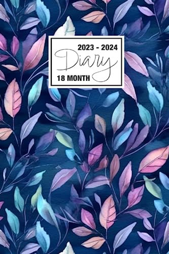 2023 - 2024: 18 Month Diary A5 Week to View on 2 Pages Weekly Journal Agenda WO2P Planner Jul 23 to Dec 24 Horizontal With Moon Phases, UK & US ... Leaves Iridescent Purple Teal And Iris Blue