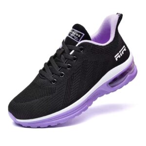 wide width womens sneakers air cushion running shoes walking tennis shoes for women black-purple