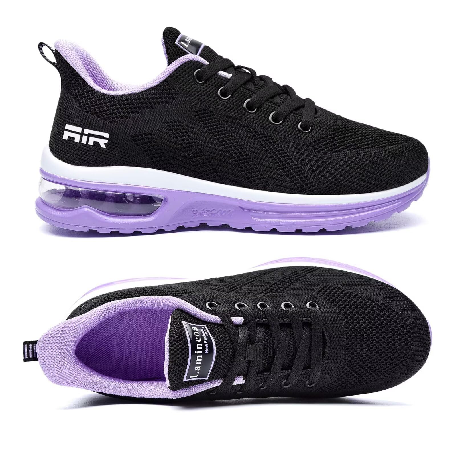 Wide Width Womens Sneakers Air Cushion Running Shoes Walking Tennis Shoes for Women Black-Purple