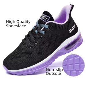 Wide Width Womens Sneakers Air Cushion Running Shoes Walking Tennis Shoes for Women Black-Purple