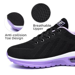 Wide Width Womens Sneakers Air Cushion Running Shoes Walking Tennis Shoes for Women Black-Purple