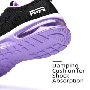 Wide Width Womens Sneakers Air Cushion Running Shoes Walking Tennis Shoes for Women Black-Purple