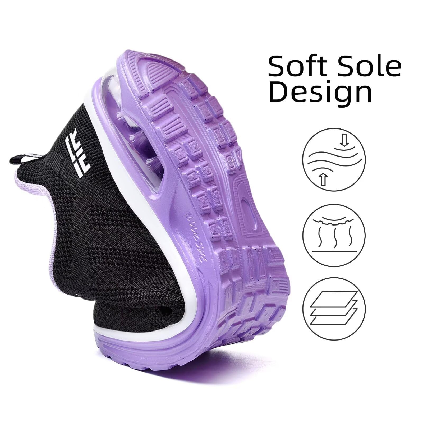 Wide Width Womens Sneakers Air Cushion Running Shoes Walking Tennis Shoes for Women Black-Purple