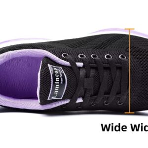 Wide Width Womens Sneakers Air Cushion Running Shoes Walking Tennis Shoes for Women Black-Purple