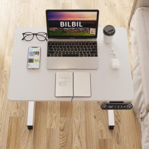 bilbil Electric Standing Desks with Lockable Wheels, 32 * 24 inch Height Adjustable Sit to Stand Desk, Overbed Laptop Table Desk, Mobile Rolling Desk, Portable Work Table for Home & Office, White