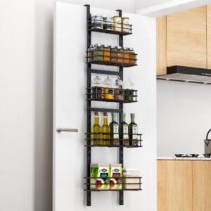 vetacsion pantry door organizer 12 inch wide, 5 tier hanging adjustable over the door spice rack for narrow space