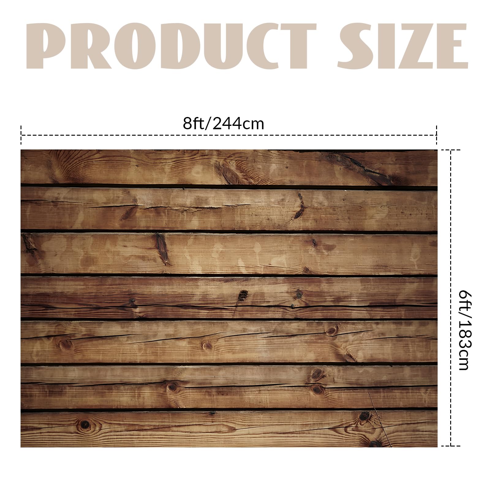 Peryiter Wood Backdrop Wood Wall Background Wooden Rustic Backdrop Durable Polyester Fabric Photography Backdrop Supplies for Party, Wedding Baby Photoshoot (Brown,8 x 6ft)