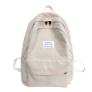hyuyikuwol casual corduroy backpack travel daypack book bag laptop bag for women men, beige