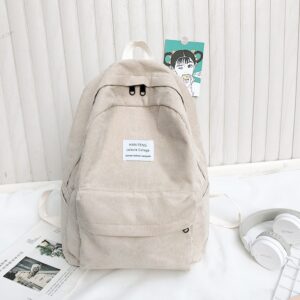 Hyuyikuwol Casual Corduroy Backpack Travel Daypack Book Bag Laptop Bag for Women Men, Beige