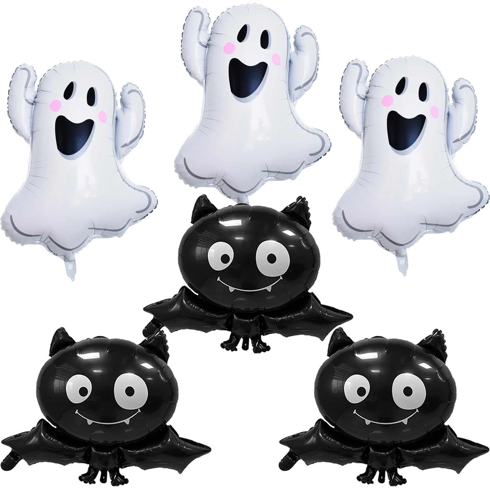 Halloween Party Balloons, 6PCS Large Halloween Ghost Foil Balloons Black Bat Mylar Balloons for Kids Halloween Props Halloween Birthday Party Decorations Supplies