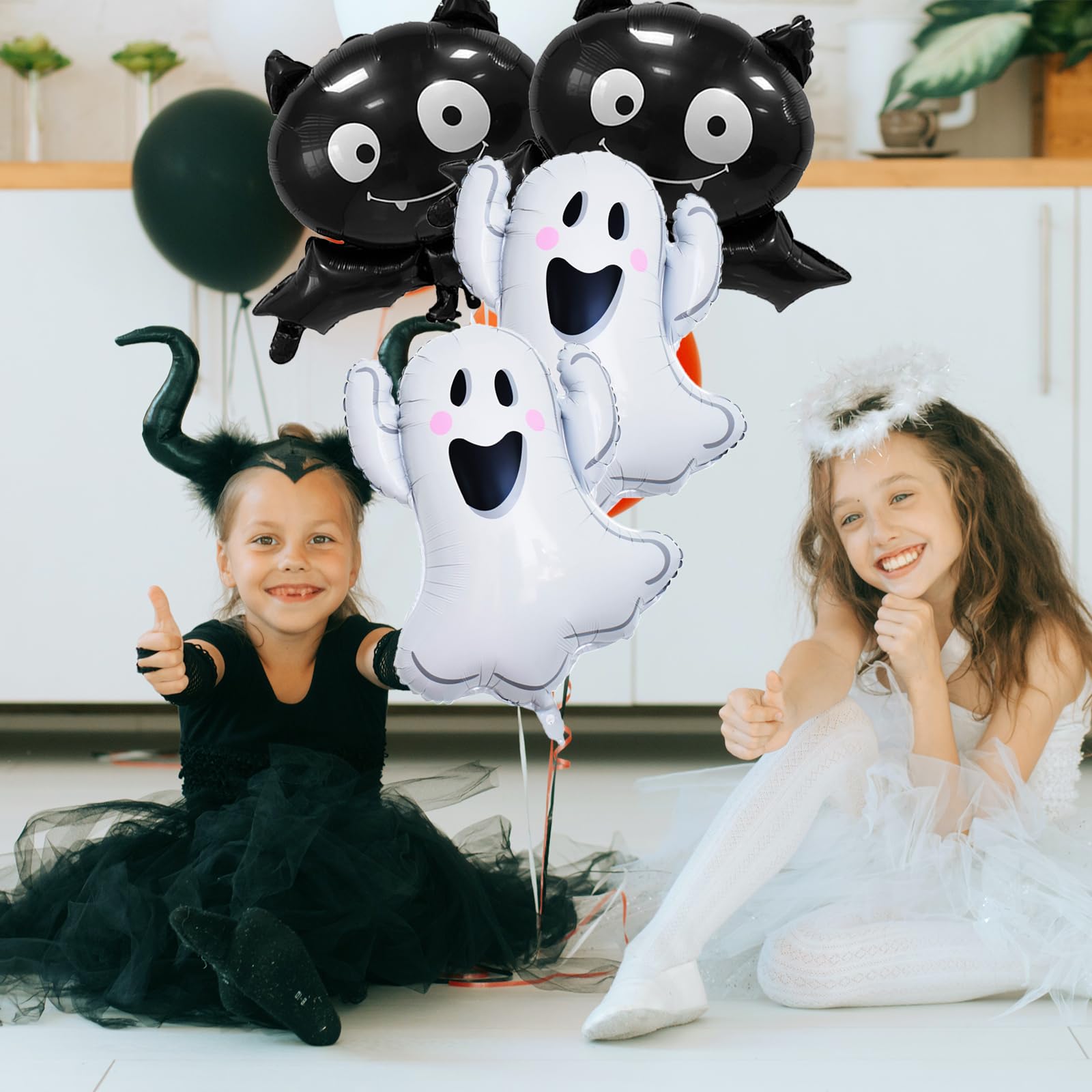 Halloween Party Balloons, 6PCS Large Halloween Ghost Foil Balloons Black Bat Mylar Balloons for Kids Halloween Props Halloween Birthday Party Decorations Supplies