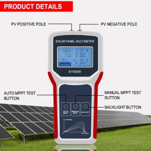 KAOLALI Solar Panel Tester EY800W Upgraded Multimeter LCD Display MPPT Tester for Photovoltaic Panel with Power Protection and Multifunction LCD Screen