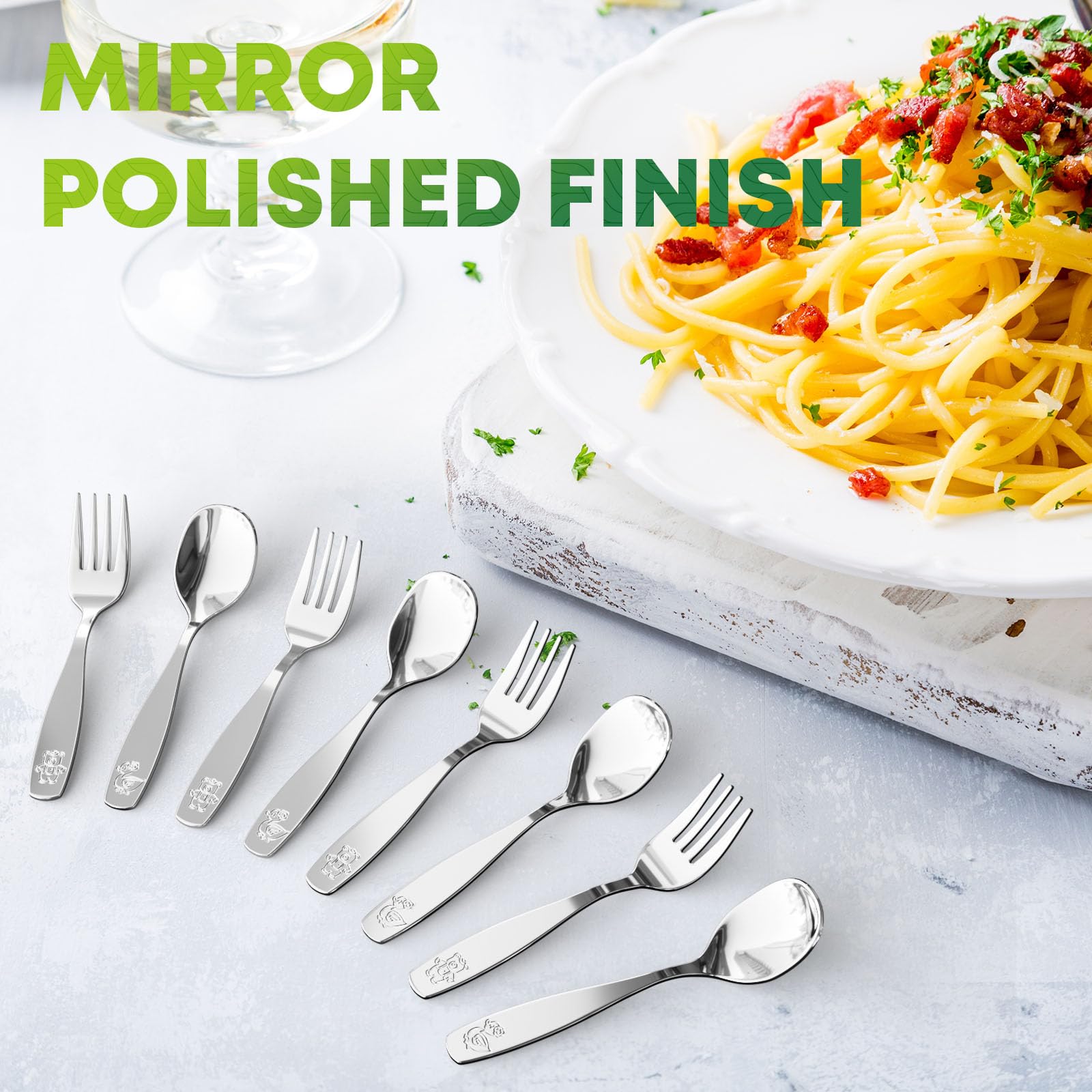 WXCWYQR 8 Pieces Toddler Utensils, Kids Stainless Steel Silverware Set - 4pcs Forks and 4pcs Spoon, Cute Children Flatware Sets with Mirror Polished, Self Feeding Safe, Dishwasher Safe