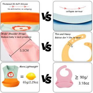 SEEFINIX Cute Silicone Baby Bibs for Babies & Toddlers (10-72 Months) Adjustable Waterproof Baby Feeding Bibs With Large Front Pocket -4 Pack