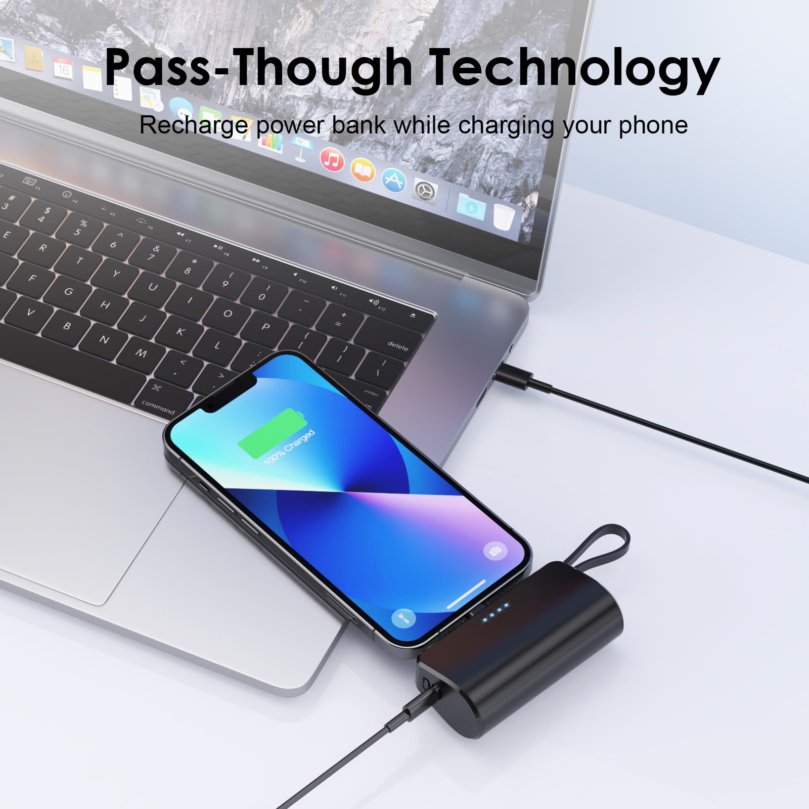 Mini Portable Charger Power Bank for iPhone,[2024 Upgraded] 5200mAh PD Battery Pack Built-in USB C Cable,Backup Charger Compatible with iPhone 15/14/14 Plus/14 Pro Max /13/12/11/XR/8/7/6,Android etc