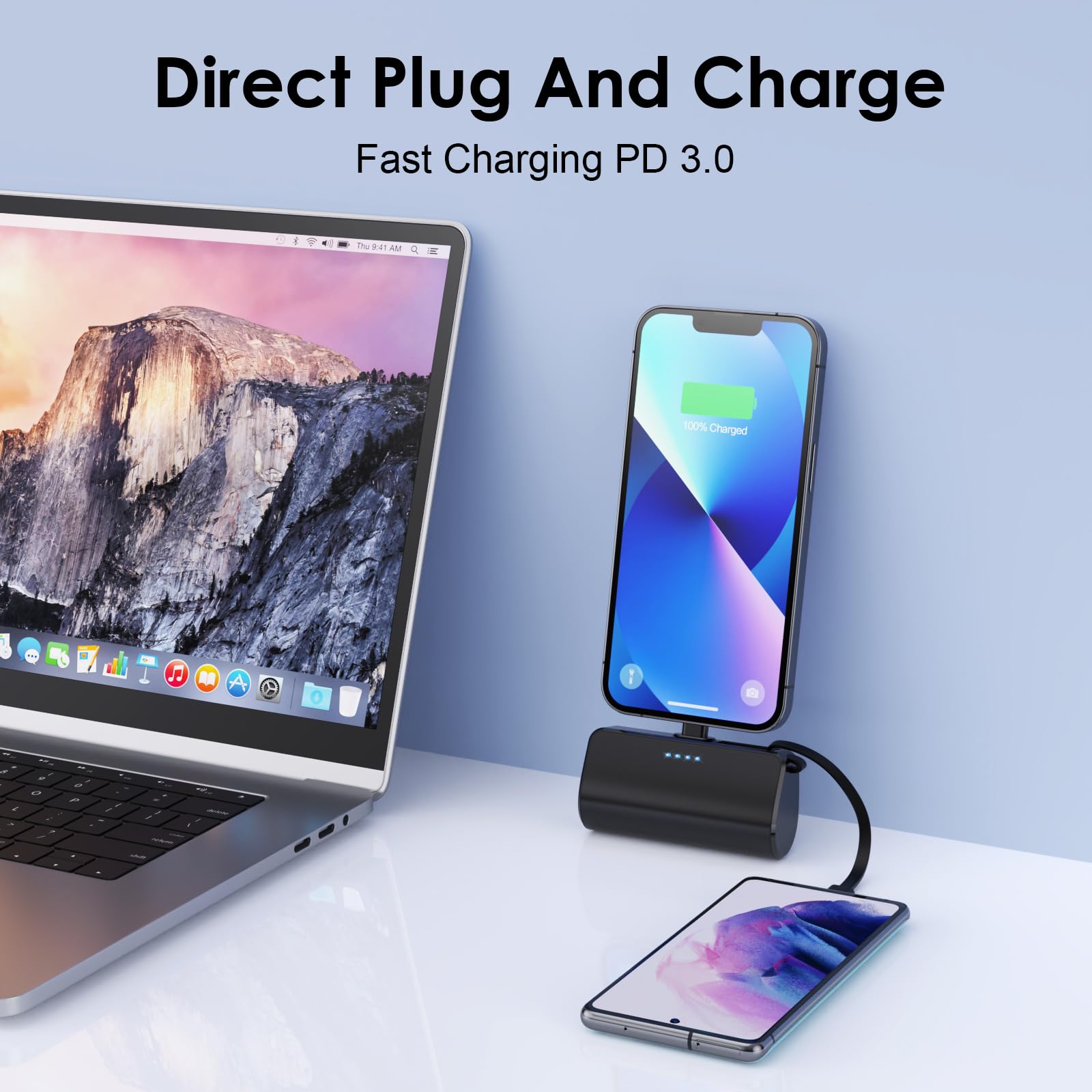 Mini Portable Charger Power Bank for iPhone,[2024 Upgraded] 5200mAh PD Battery Pack Built-in USB C Cable,Backup Charger Compatible with iPhone 15/14/14 Plus/14 Pro Max /13/12/11/XR/8/7/6,Android etc