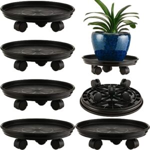 5 packs extra-large plant caddy with wheels 15" rolling plant stands heavy-duty plant dolly plastic planter roller base pot movers plant saucer on wheels indoor outdoor plant tray coaster, matte black