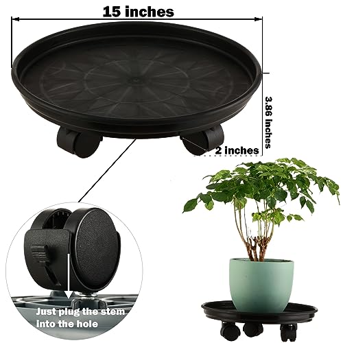 5 Packs Extra-large Plant Caddy with Wheels 15" Rolling Plant Stands Heavy-duty Plant Dolly Plastic Planter Roller Base Pot Movers Plant Saucer on Wheels Indoor Outdoor Plant Tray Coaster, Matte Black