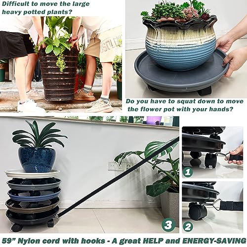 5 Packs Extra-large Plant Caddy with Wheels 15" Rolling Plant Stands Heavy-duty Plant Dolly Plastic Planter Roller Base Pot Movers Plant Saucer on Wheels Indoor Outdoor Plant Tray Coaster, Matte Black