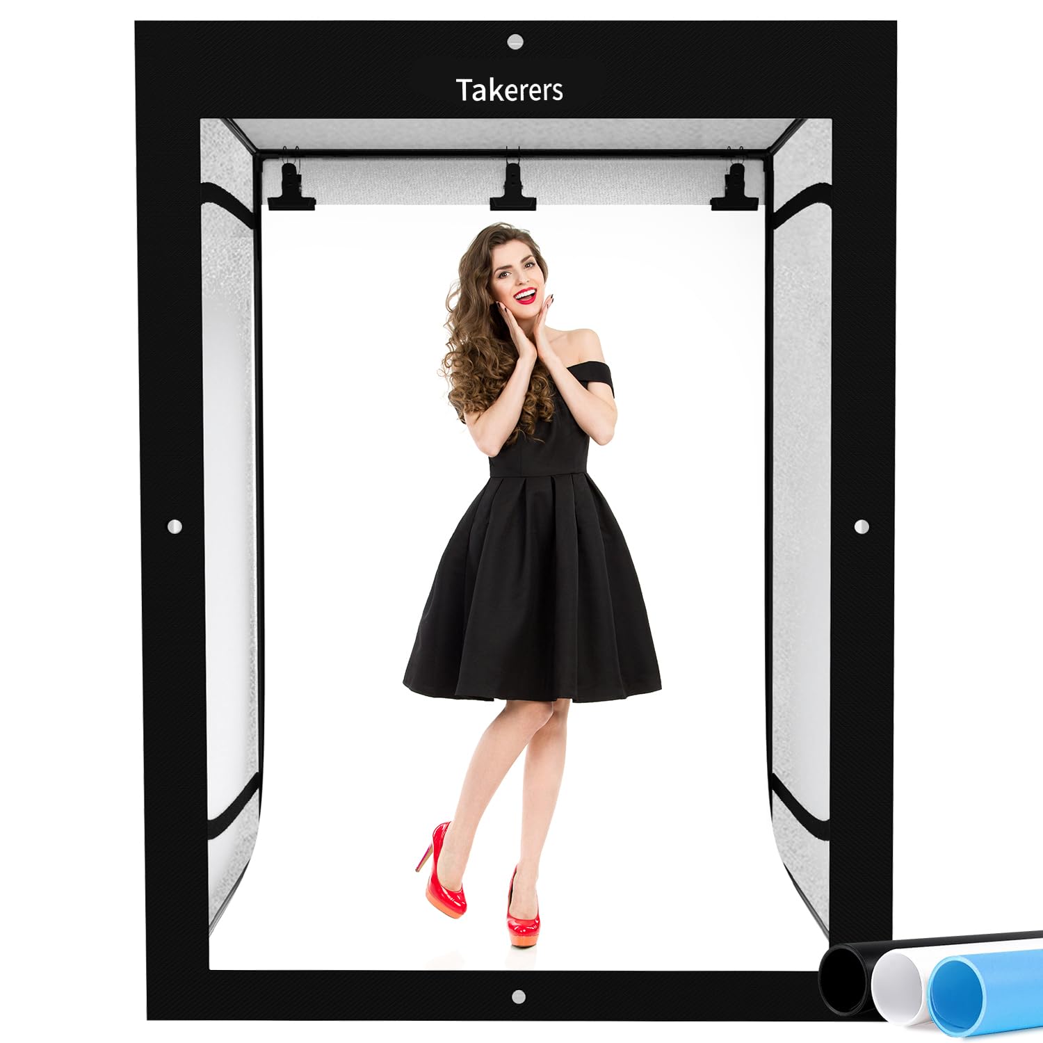 Professional Large Photo Light Box Photography Studio, Takerers 47x39x78inch LED Dimmable Shooting Tent Continuous Lighting Softbox for Clothing Photography with 3 Color Backdrops