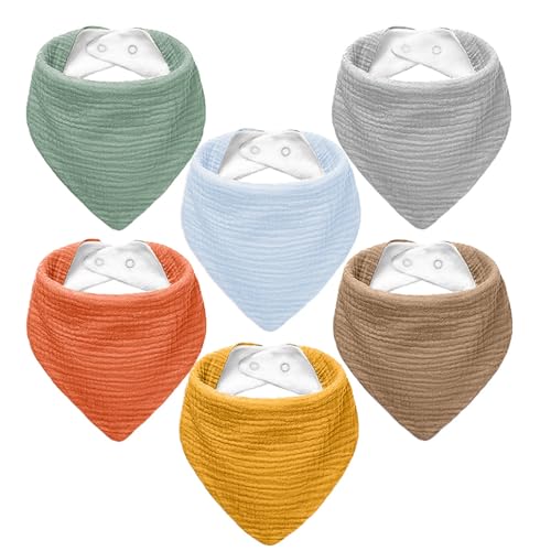 NISXABEBE Muslin Baby Bibs,Baby Bandana Drool Bibs 100% Cotton for Baby Boy Girl,Solid Colors Bib for Drooling Teething 6 Pack (unisex)