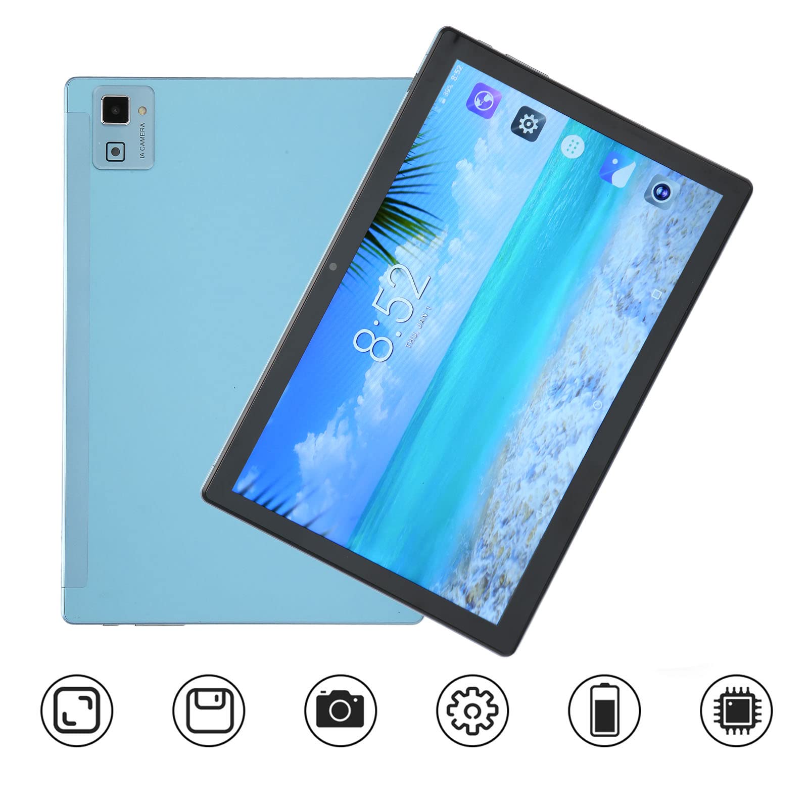 10.1 Inch Tablet, for Android 10 Tablet with 8 Core CPU, 6GB RAM 128GB ROM, 5G WiFi, Support Fast Charging, 4G Network Calling, FHD Tablet for Work, Gaming (Blue)