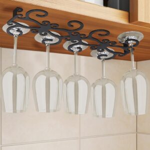 GeLive 4 Hook Under Cabinet Wine Glass Holder Stemware Rack Wine Glass Hanger Space Saver Storage Organizer for Kitchen and Bar Butterfly Shape (Black)